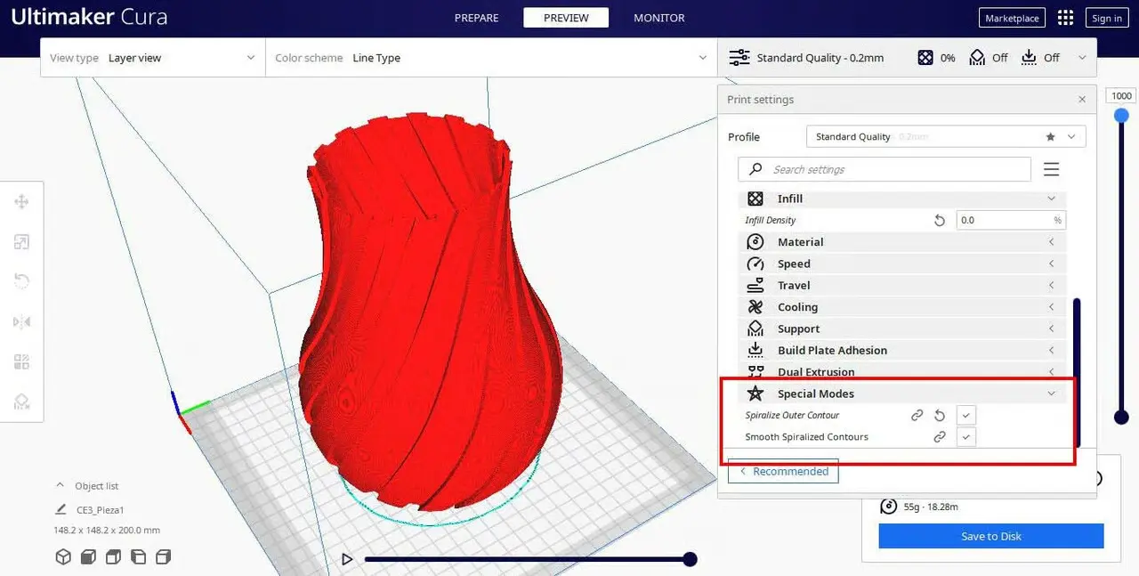 پرینت سه بعدی تو خالی در Cura (روش دوم: Vase Mode)