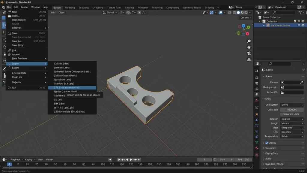 باز کردن فایل STL در blender