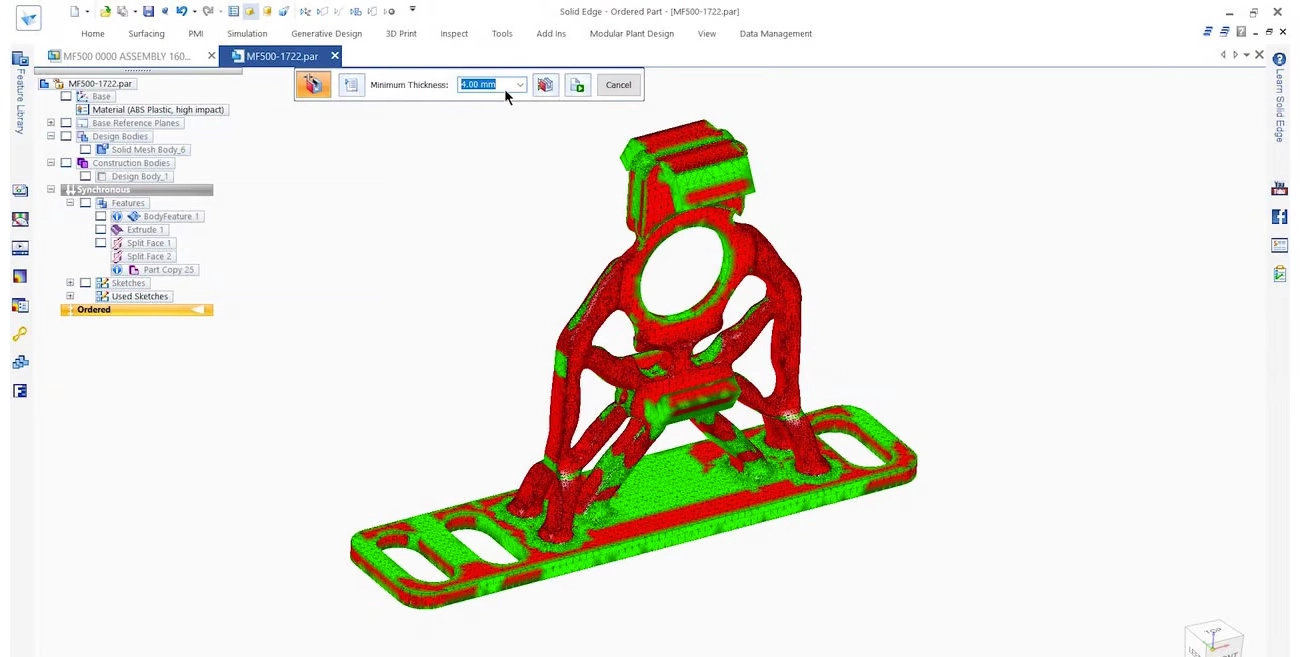 قابلیت‌های مرتبط Solid Edge با اصول طراحی برای پرینت سه بعدی (DFAM)