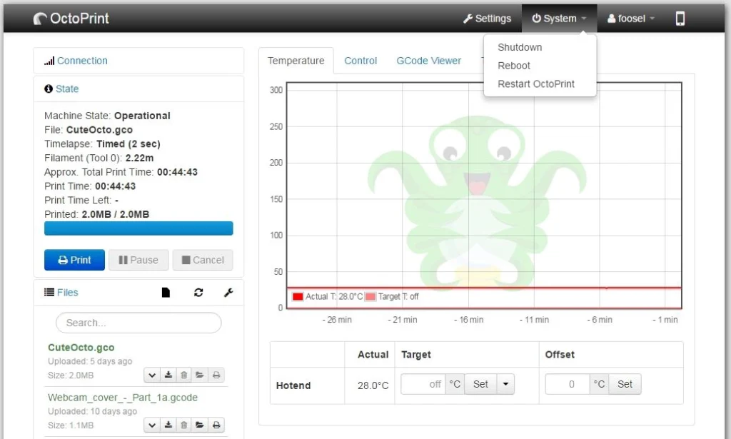 نرم افزار اسلایسر octoprint از بهترین نرم افزارهای اسلایسر پرینتر سه بعدی